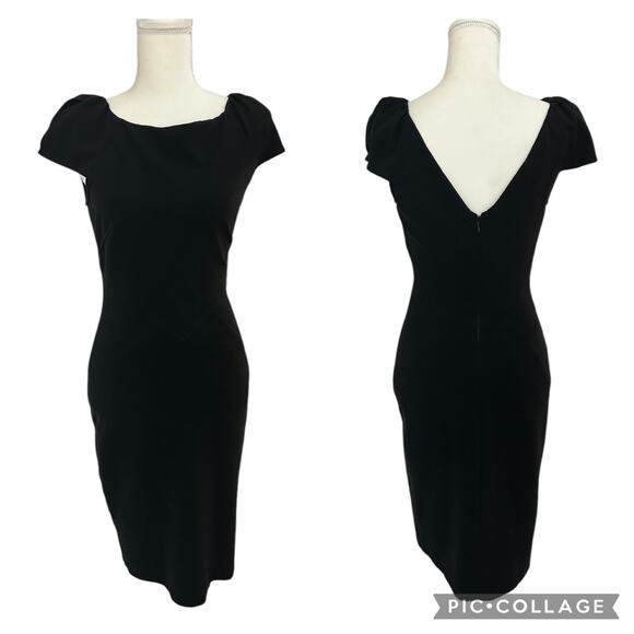 Diane Von Furstenberg Cap Sleeve Helen Midi V Neck Back Black Dress Size 6 Small - Picture 4 of 14